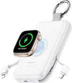 RORRY CharmGo Portable Charger, 10000mAh 20W Fast Charging Portable Charger Power Bank with Built in Cables, Travel Battery Pack for iPhone 17/16/15/14/13/12 and Apple Watch, White