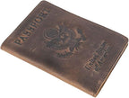RFID Blocking Passport Holder Travel Wallet - Genuine Crazy Horse Leather for Men(Coffee)
