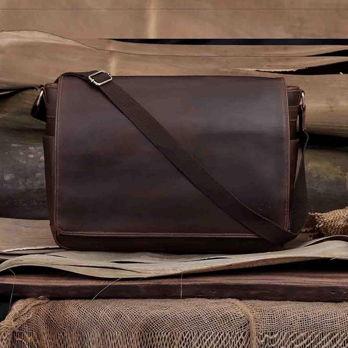Leather Farm Messenger Bag for Men & Women 15.6 Inch – Premium Vintage Handmade Laptop Briefcase Satchel, Mens Shoulder Crossbody, Genuine Leather Computer Bag with Adjustable Strap Brown