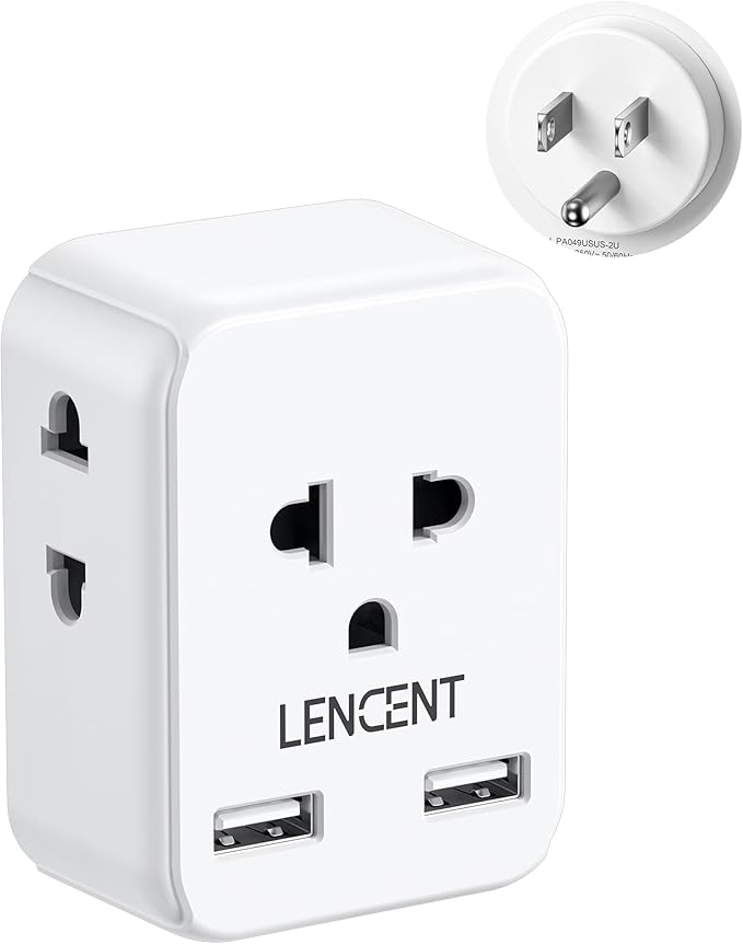 LENCENT EU to US Plug Adapter, European to USA Outlet Adaptor with 2 USB, Europe to American Outlet, 3-Sided Outlet Extender, Wall Tap, Mini Charger Box, Travel Plug Converter