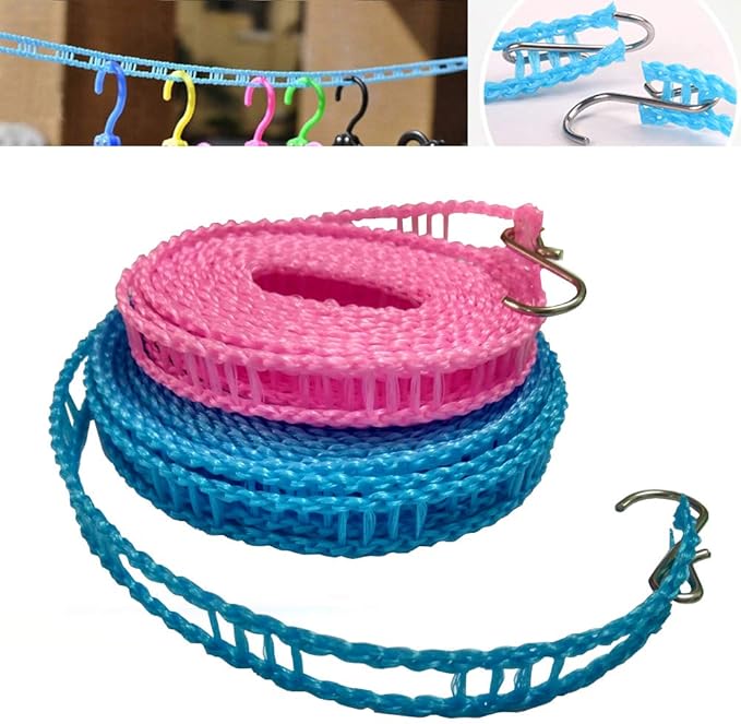 2 Pack Nylon Clothesline Windproof Clothes Drying Rope Travel Clothes Line Portable Laundry Line Hanger Rope for Indoor Outdoor Camping Home Hotel Random Color (Pack of 2 Clothesline(3m & 5m))