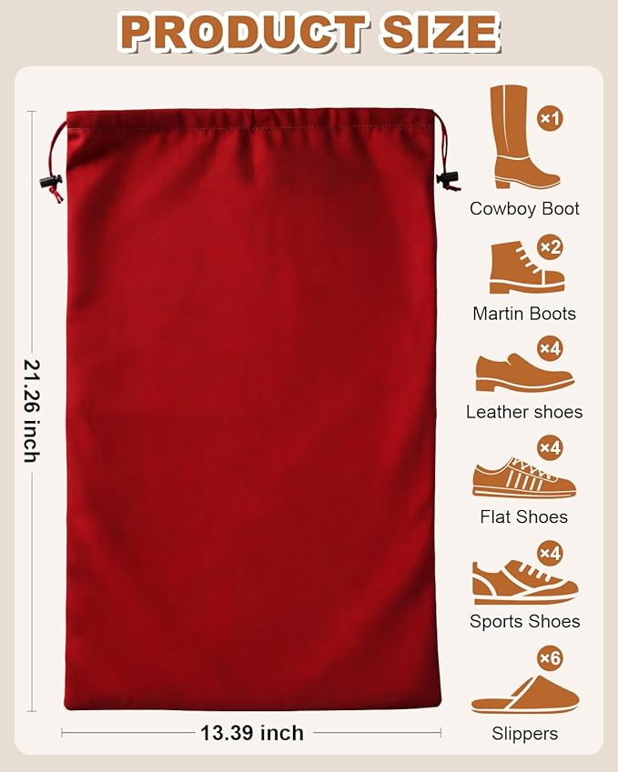 2 Pcs Shoe Bags for Travel, 21.2"x13.3" Large Boot Bags for Cowboy Boots, Washable Velvet Dust Bag with Drawstring for Dress Shoes, Handbags and Clothing, Suitable for Travel and Home Storage