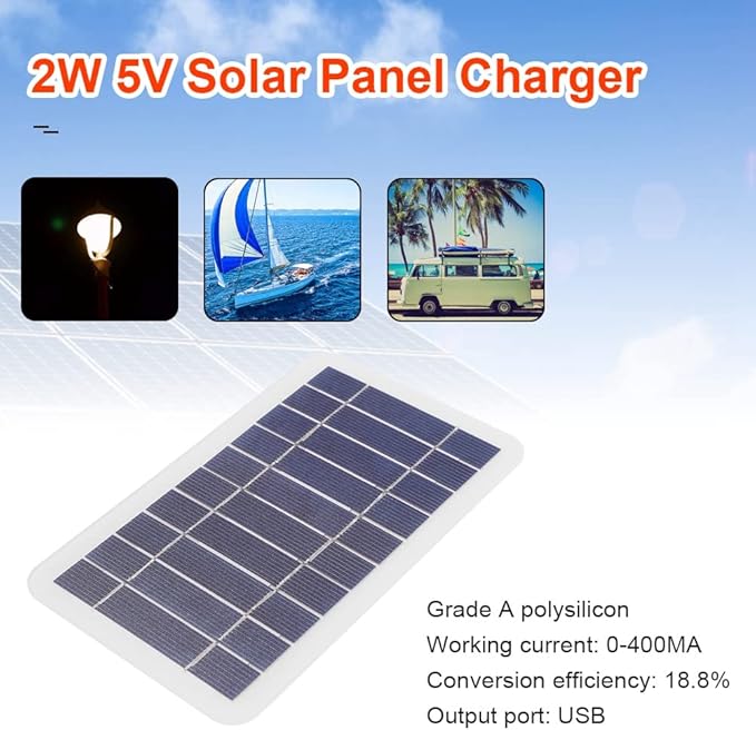 5V High Power USB Solar Panel Outdoor Waterproof Hike Camping Portable Cells Battery Solar Charger for Mobile Phone, White & Black