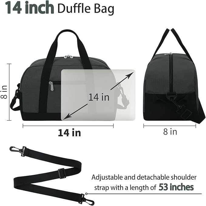 Apenze Small Gym Bag 14 inch lightweight Carry On Mini Duffel Bag for Travel Sport - Dark Grey