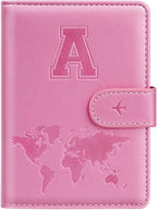 Passport Holder Cover Initail Letter A-Z Travel Wallet 3D Embossed Design RFID Blocking Card Holder Personalized Gift Passport Cover Wallet, Passport Book Holders for Women and Girls, Pink-A