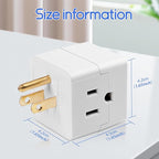 Outlet Splitter 3 Prong, Grounded Plug Extender, UL Listed 3 Outlet Wall Adapter Cube Tap, 90 Degree Wall Tap Triple Power Adapter, 3 Way Multi Outlet Plug Power Outlet Expander for Home or Travel