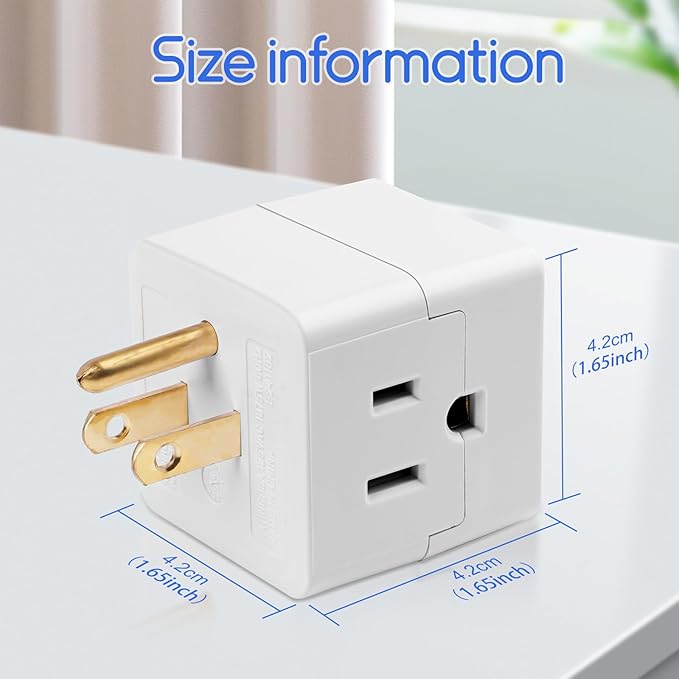 Outlet Splitter 3 Prong, Grounded Plug Extender, UL Listed 3 Outlet Wall Adapter Cube Tap, 90 Degree Wall Tap Triple Power Adapter, 3 Way Multi Outlet Plug Power Outlet Expander for Home or Travel