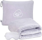Travel Blanket, Airplane Blanket, Ultra-Soft, Warm & Lightweight, 65x40 in, Outdoor Blanket Essentials for Women, Men & Kids, Included Eye Mask, Luggage Sleeve & Backpack Clip Grey