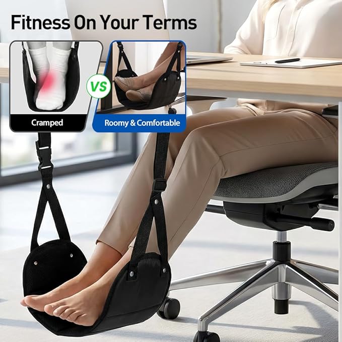Airplane Foot Hammock, No Collapse Thickened Bamboo Airplane Foot Rest for Long Flight, Adjustable Footrest for Office, Long Flight, Flawless Accessory with Business Trip (2 PCS)