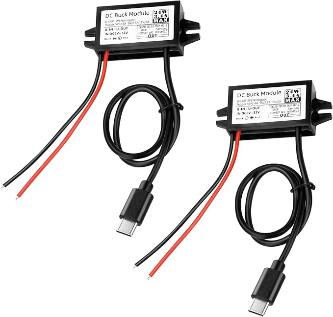 24W DC 12V/24V to 5V3.5A 9V 12V/2A USB C Step Down Converter,Aideepen 3A 24W Type-C Output Charging Module Waterproof Buck Module Power Adapter Compatible with Raspberry Pi 4, Mobile（2-Pack）