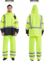 SKSAFETY Hi Vis Safety Rain Jacket for Men, Construction Work Rain Gear Heavy Duty Class 3 Rain Coat Waterproof Lightweight