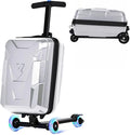 smilesun Scooter Suitcase for Kids & Adults, Foldable Carry On Travel Luggage, Hardside Ride on Scooter Suitcase with Spinner Wheels，Silver