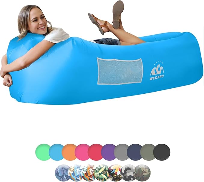 WEKAPO Inflatable Couch Air Lounger Chair - Camping & Beach Accessories, Portable Blow up Sofa for Hiking, Lawn, Indoor/Outdoor Movies & Music Festivals. Lightweight and Easy to Set Up Air Hammock