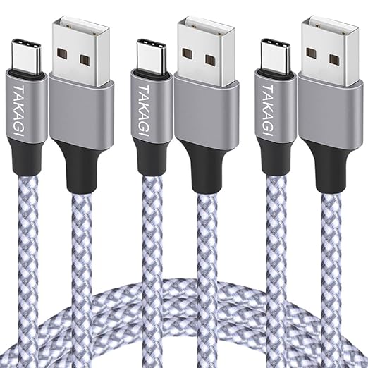 USB to USB C Cable (3Pack 6ft) USB A to Type C Cable Fast Charging Nylon Braided Data Sync Transfer Cord USB C Charger for iPhone 17 Pro Max/17 Air/16e/16 15 Pro/15 Plus/Galaxy S20 S10 Note 20(White)