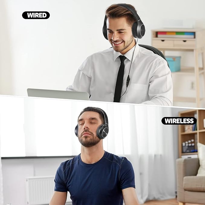 Rydohi Bluetooth Headphones Over Ear, 68H Playtime and 3 EQ Music Modes Wireless Headphones with Microphone/Deep Bass, HiFi Stereo Foldable Lightweight Headset for PC Home Travel Office （Black