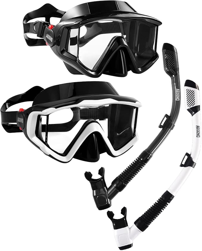 Aegend Snorkeling Gear for Adults Youth Kids, Snorkel Mask with Top Dry Valve - Panoramic View Anti-Leak and Anti-Fog with Mesh Bag for Snorkeling, Scuba Diving, Freediving & Swimming