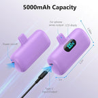 [2 Pack] Mini Portable Charger 5000mAh,Ultra-Compact 15W PD Fast Charging Power Bank,LCD Display Cute Battery Pack Backup Charger Compatible with iPhone 14/14 Pro Max/13 Pro/12/11/XR/8/7-Green+Purple