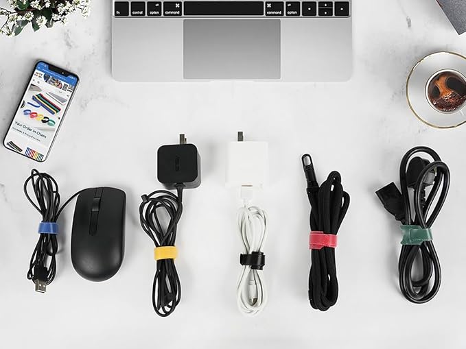 MVYC 150PCS 8 Inch Cable Ties Reusable Multi-Purpose Wire Ties Cord Organizer Adjustable Cable Management 5 Colors