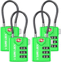 SURE LOCK TSA Approved Combination Luggage Locks with Open Alert Indicator – Durable Zinc Alloy Cable Travel Locks with Large Easy-Read Dials for Suitcases, Backpacks & Gym Bags（Green 4 Pack）