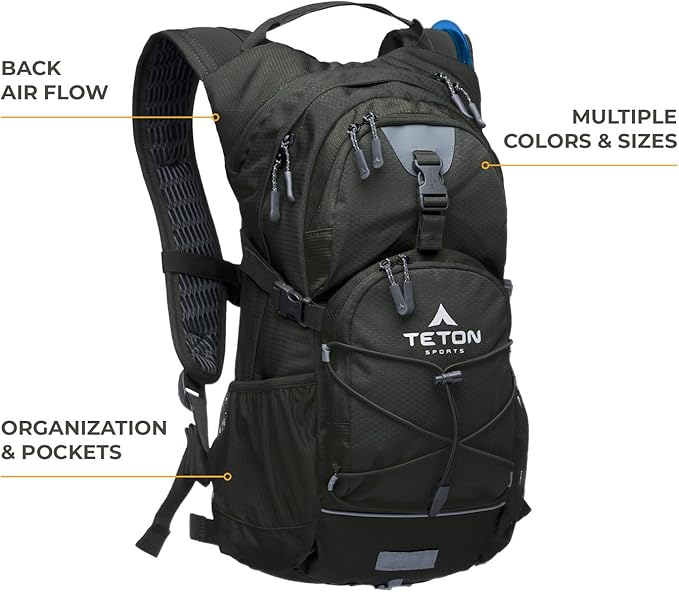 Teton Oasis/Trailrunner Hydration Backpack – Lightweight Water Pack with 2L/3L Bladder for Hiking, Running, Cycling, Biking 18L/22L Sizes – Sewn-in Rain Cover – Fits Men and Women