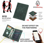 CONTACTS Full Grain Leather Passport Holder RFID Blocking Travel Passport Wallet Compatible with Airtag Passport Cover Case with 4 Cards Slots, Coin Pocket (Green)