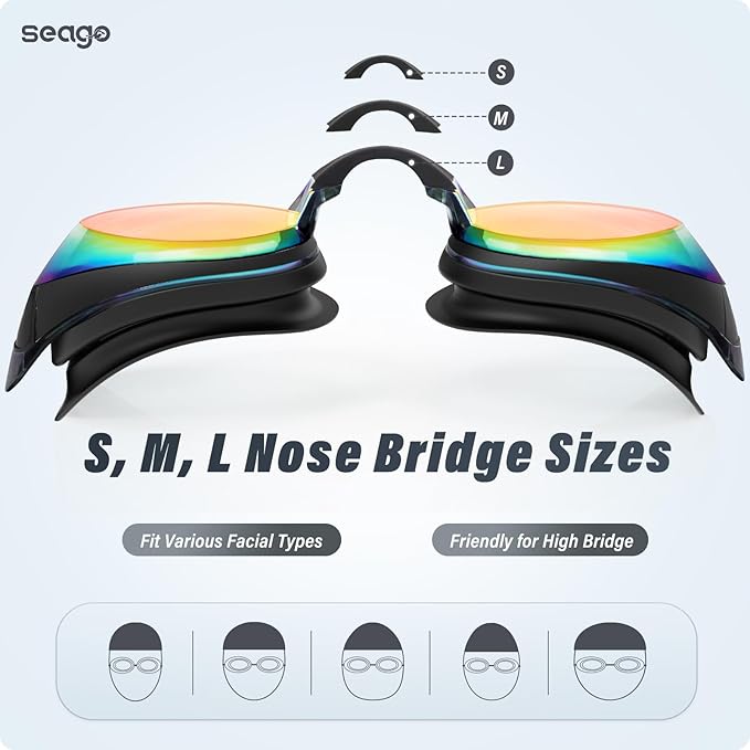 Seago 2 Pack Swimming Goggles Anti-fog Anti-UV Silicone Swim Goggles Adult Women Men