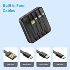Solar Portable Charger 12000mAh, Small Solar Power Bank, USB C Input/Output External Battery with Built-in 4 Cables, Two-Hand Flashlight, Suitable for iPhone, Tablet Computers and Samsung