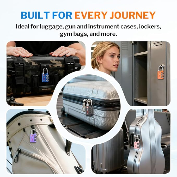 Forge Dual-Opening: Key or Combination Lock, TSA Approved Lock for Luggage, Pelican case, Travel, Gym, School, Luggage Combination Lock, Travel Bag Lock (Black 10 Pk)