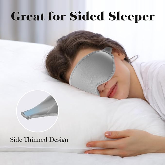 Fygrip 3D Eye Mask Sleep Mask for Men & Women, 100% Pressure-Free & Light Block-Out Eye Mask for Sleep with Easy Adjustable Strap, Night Eye Cover for Travel, Grey