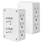 FiiMan 6 Outlet Wall Adapter, UL Listed 3-Prong Grounded Outlet to The Side, Wall Plug Side Access Adapter, 6 Way Outlet Extender Tap, White (2)
