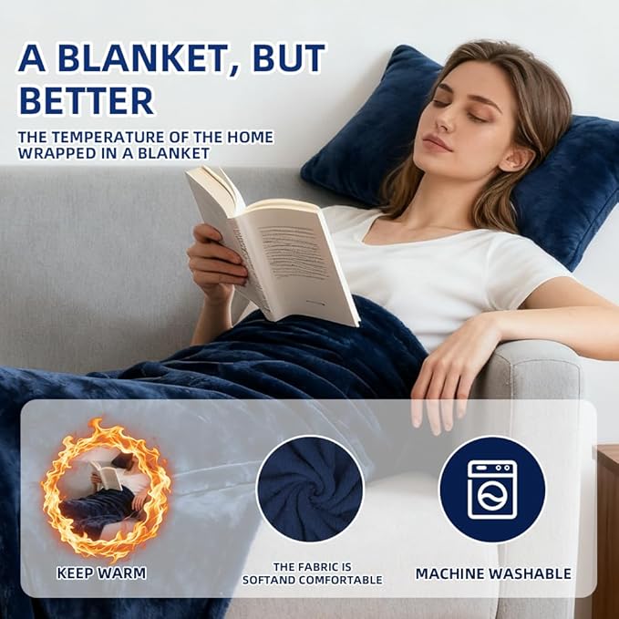 2-in-1 Travel Pillow & Blanket, Airplane Neck Pillow with Neck Support, Supersoft Lightweight Throw Blanket, Airplane Essentials (Blue)