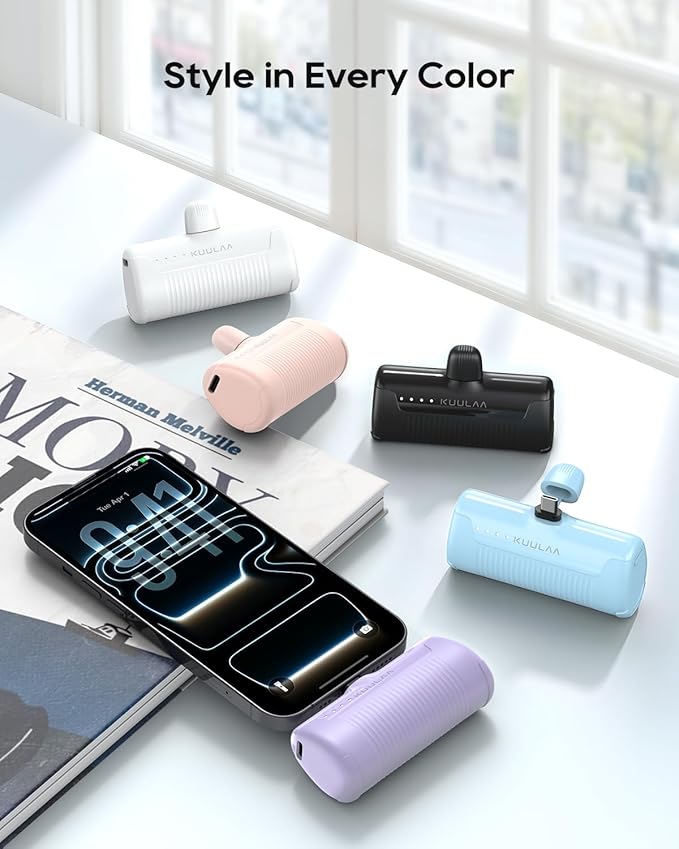 Kuulaa 2 Pack Portable Phone Charger with Built-in USB-C Plug, 4500mAh Mini Portable Charger Power Bank Small Battery Pack for iPhone 15/16/17,Samsung