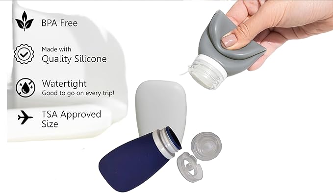 Travel Bottles for Toiletries, TSA Approved 3 oz Leak Proof Silicone Soft Refillable Squeeze Travel Size Containers BPA Free for Cleansers, Lotions, Shampoo, Conditioner (red,yellow,blue,orange)