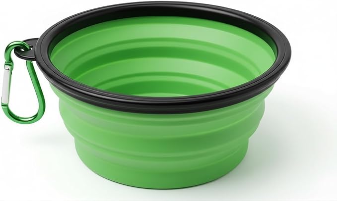 Silicone Foldable Pet Food Water Feeder, Collapsible Travel Bowl for Dog and Cat, Outdoor Portable (Green)