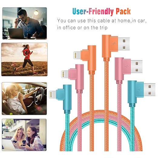 Lightning Charger, 3 Pack 6FT 90 Degree Charging Cable MFi Certified USB Lightning Cable Nylon Braided Fast Charging Cord Compatible for iPhone 14/13/12/11/X/Max/8/7/6/6S/5/5S/SE/Plus/iPad (6FT)