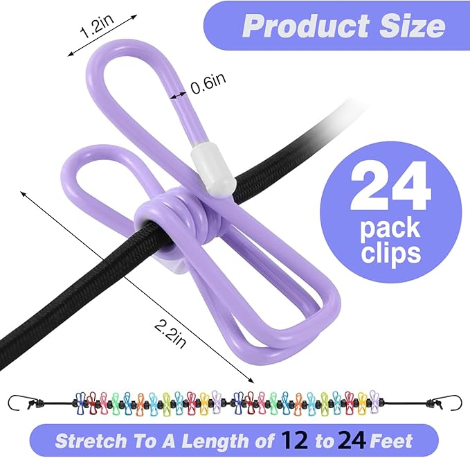 Travel Clothesline: 11.8Ft Portable Clothes Line with 24 Clothes Clips Corde a Linge Voyage Camper Essentials for Travel/Courtyard/Balcony/Hotel Rooms or Bathroom