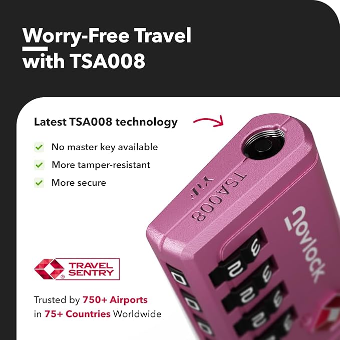 Luggage Locks TSA Approved with Inspection Indicator and Resettable 4-Digit, Easy-to-Read Combination, TSA Locks for Luggage, Suitcases, Backpacks & Travel Bags, Purple, 2-Pack