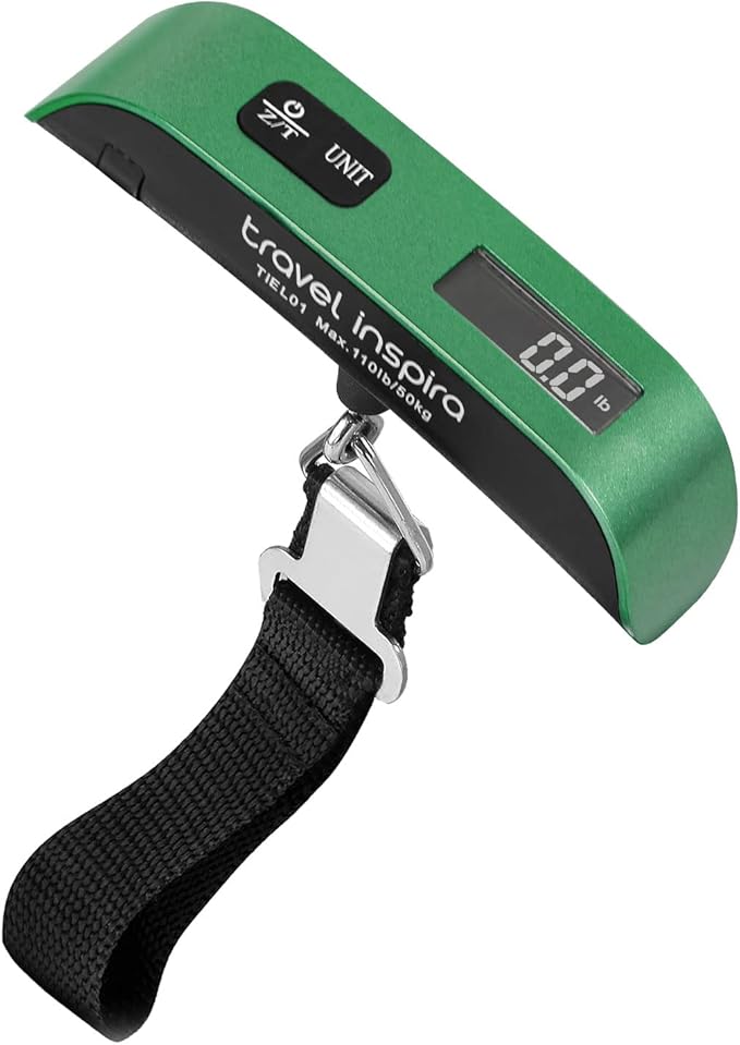 travel inspira Luggage Scale, Portable Digital Hanging Baggage Scale for Travel, Suitcase Weight Scale with Rubber Paint, Temperature Sensor, 110 Pounds, Battery Included