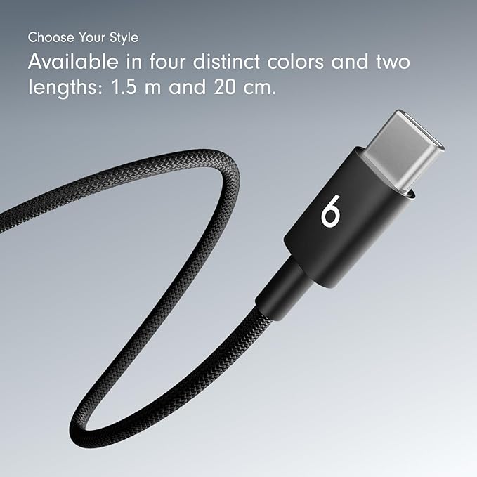 Beats USB-C to USB-C Woven Cable Fast Charging Durable/Tangle-Free Compatible Charger for Apple & Android Devices (1.5 m, 5 ft) - Bolt Black