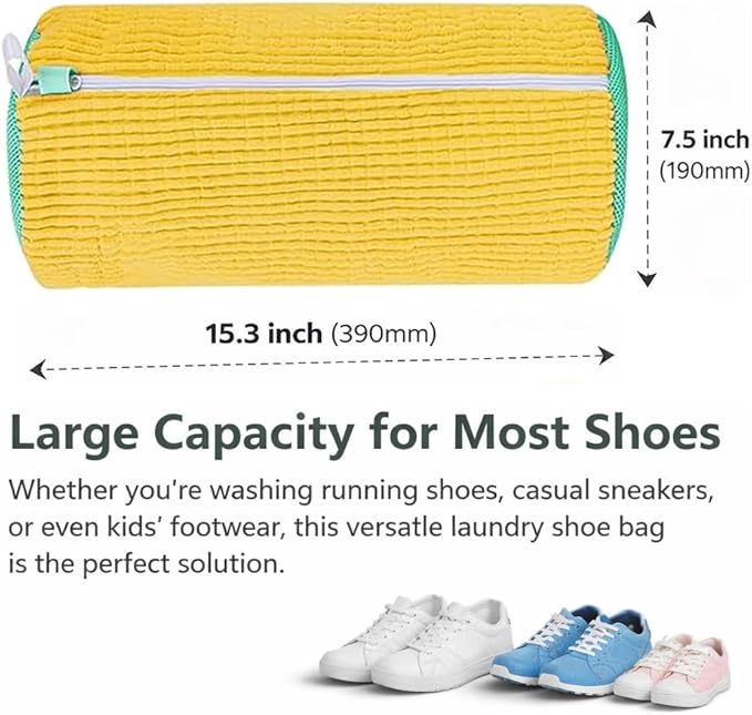 Shoe Washing Machine Bags with Protective Zipper, 2-Pack Reusable Shoe Washing Bag for Sneakers, Tennis & Running Shoes - Yellow