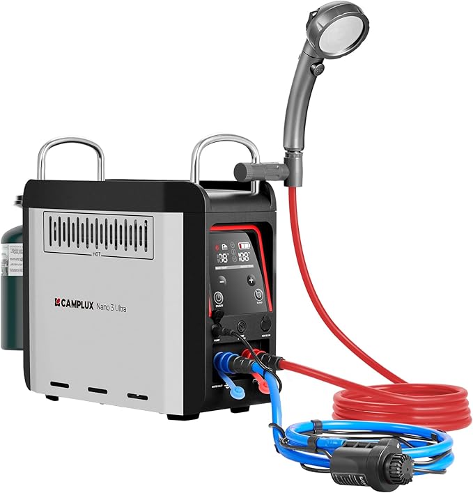 CAMPLUX Nano 3 Ultra, Constant Temperature Portable Propane Water Heater, Rechargeable Water Heater & Shower Pump, CSA Certified Safety, Propane Camping Shower, for RVs, Hiking, Fishing & Glamping