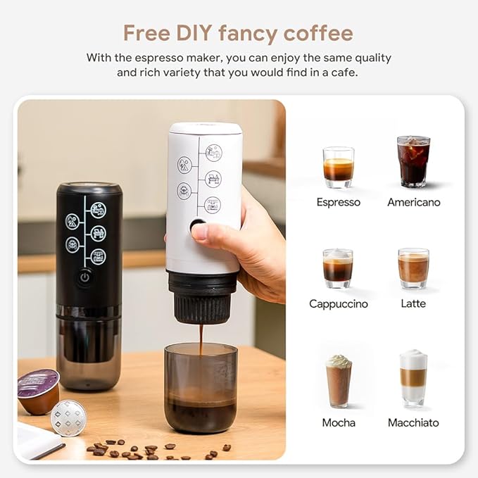 3 in 1 Portable Espresso Machine With NO Heating Function, Type-C Charging Electric Espresso Maker, 17 Bar Mini Coffee Maker For N ESPRESSO/DolceGustoPods & Ground Coffee On the Go, Black