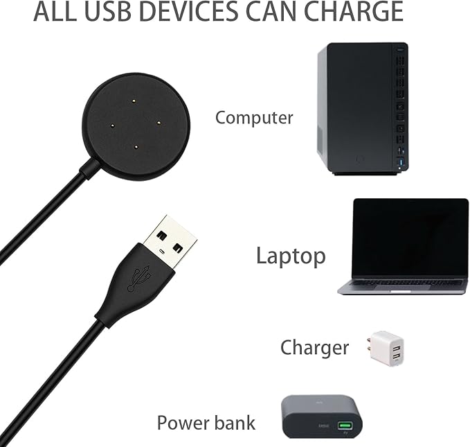Compatible with Google Pixel Watch 3/Pixel Watch2 Chargers, 2 USB-A Type-C Ports,3.3 feet/100 Smart Watch Charging Cable Adapter, Accessories for Fitbit Ace LTE/Versa 3/Versa4 (2, Black White)