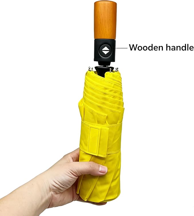 Strongest Windproof Golf Umbrella with Solid Wooden Handle - Extra Large Double Canopy Auto Folding Umbrella, Heavy Duty Portable Sun Rain Umbrella for Men Women, Fits Push Cart Car Backpack