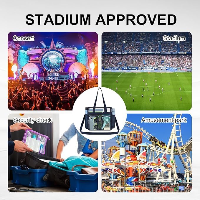 XCU Clear Bag for Stadium Events 12x6x12 Large Clear Tote Bag Transparent Lunch Bag Adjustable Straps for Concert Sports Work
