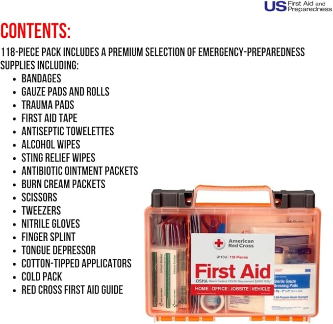 American Red Cross Officially Licensed Product, 25 Person First Aid Kit, 118 Piece Emergency Medical Supplies to Clean & Treat Minor Injuries, Hard Case Box for Home, Business, Job Site, Car