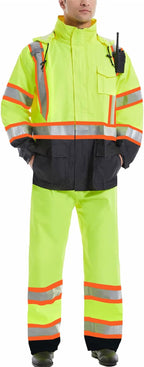 SKSAFETY Hi Vis Safety Rain Jacket for Men, Construction Work Rain Gear Heavy Duty Class 3 Rain Coat Waterproof Lightweight