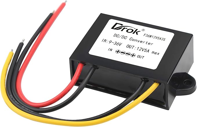DROK DC-DC Stabilizer, 9V-36V to 12V Boost Buck Converter 5A 60W Waterproof Auto Step Up Down Voltage Regulator 12V Volt Transformer for Car Audio Solar Power System LCD Television LED Display Screen