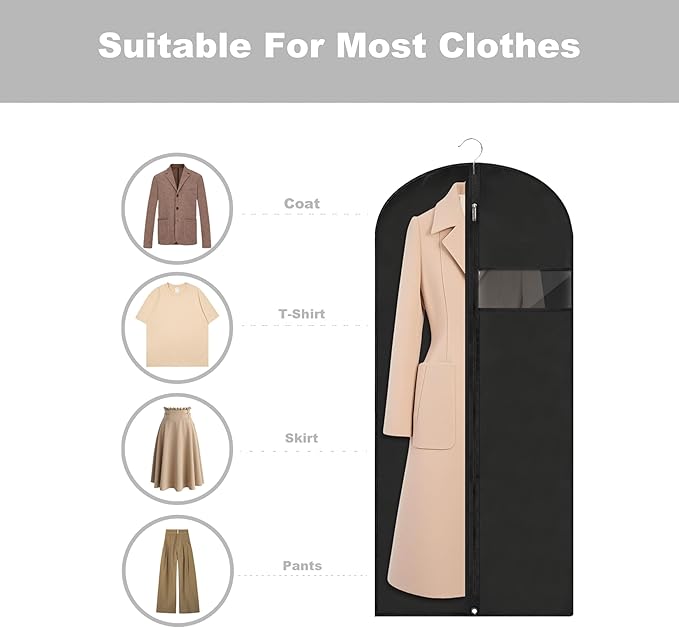 Garment Bags for Hanging Clothes, 45'' Suit Bag Cover for Storage and Travel, Dress Bags for Gowns Long, 2 Pack (Black)