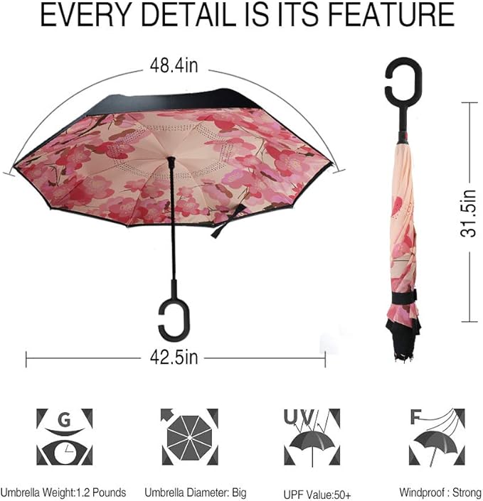 MRTLLOA 40/49/56 Inch Oversize Windproof Inverted Reverse Upside Down Umbrella, Golf Size Rain Umbrella, Double Layer, C-Shaped Handle for Men, Women and Kids